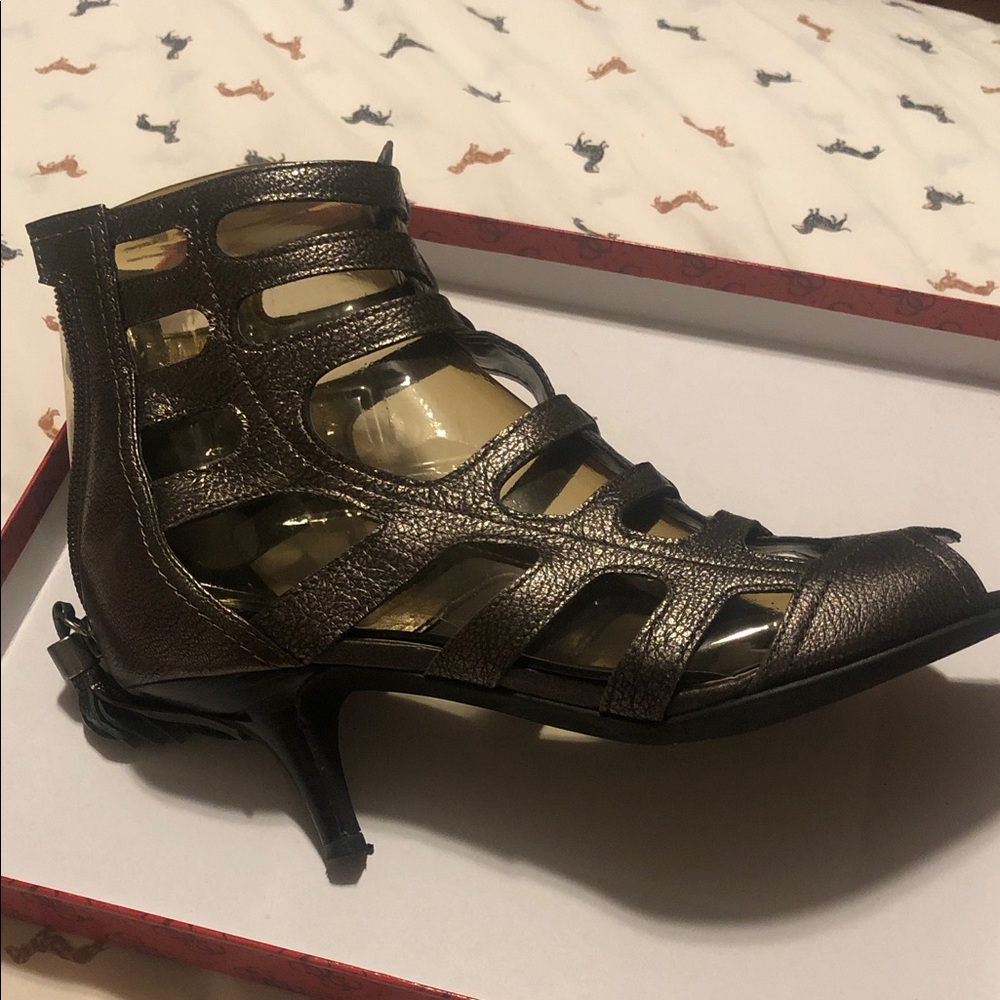 Elegant Pewter Strappy Heels. Used but still amazing.  Kept in original box.
